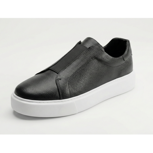 Sneakers Noires Cuir Slip-On - Chaussures Homme Casual