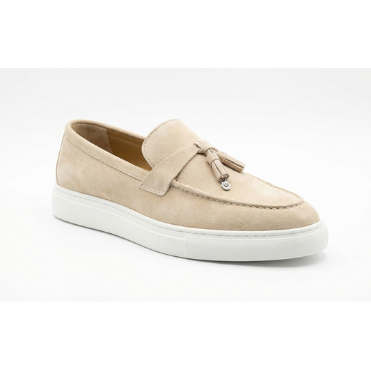 Mocassin Pompon Daim Beige Sable - Chaussures Homme Été