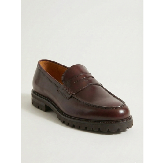 Penny Loafer Cuir Marron Semelle Crantée - Chaussures Homme Business